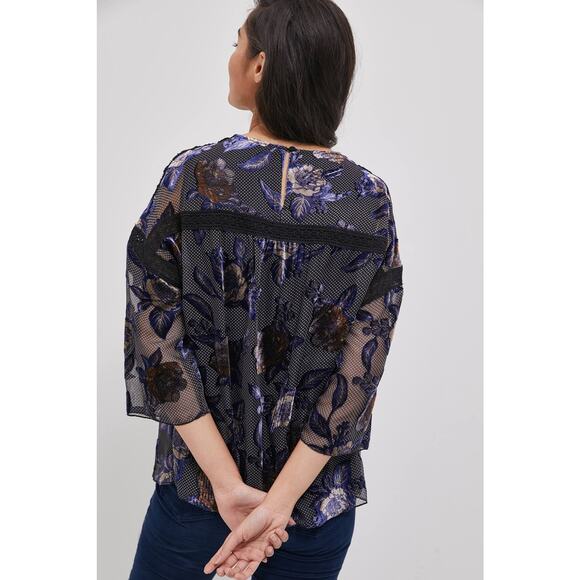 New Anthropologie Zelda Burnout Floral Velvet Blouse $168 SMALL Black - Picture 4 of 4